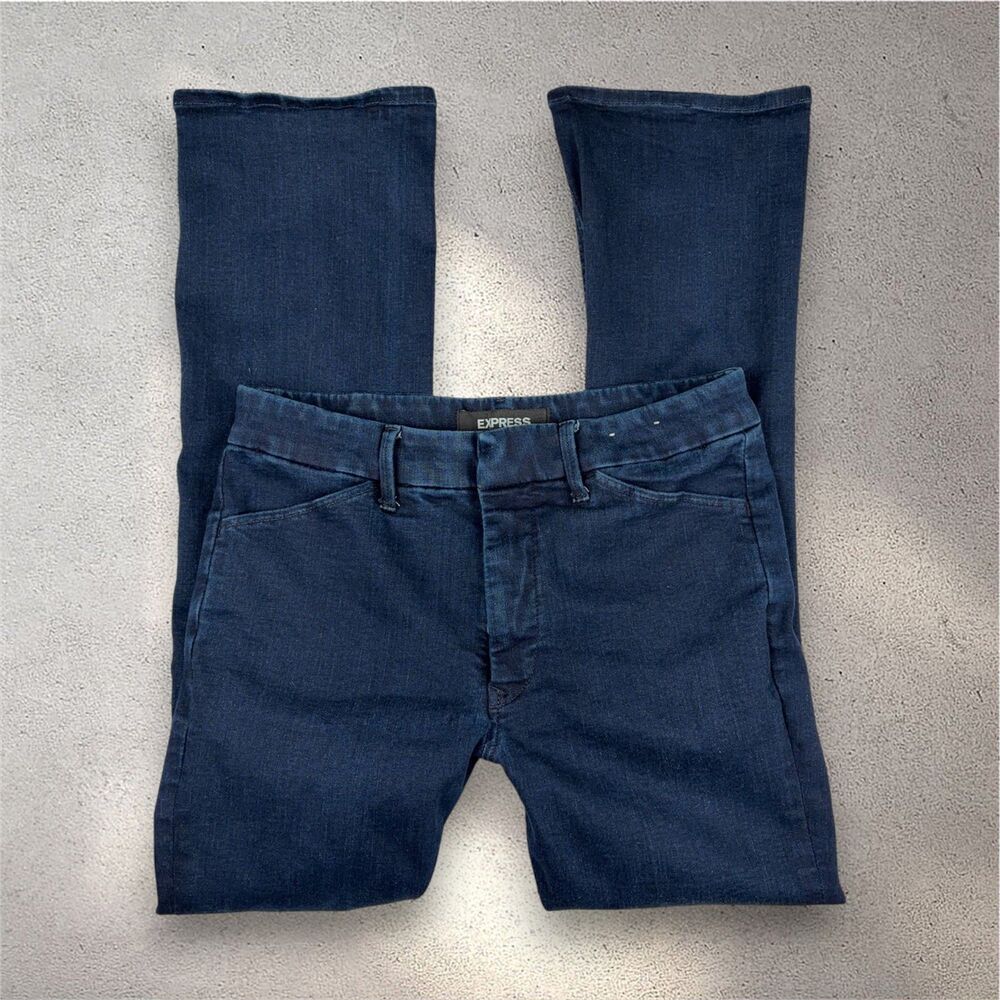 Express Barely Boot High Rise Jeans Women's 10 Short Dark Wash Stretch Bootcut